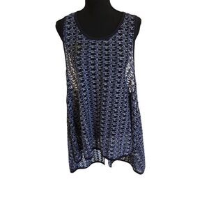 Comfy USA Womens Navy Blue Open Knit Pullover See Thru Top Medium
